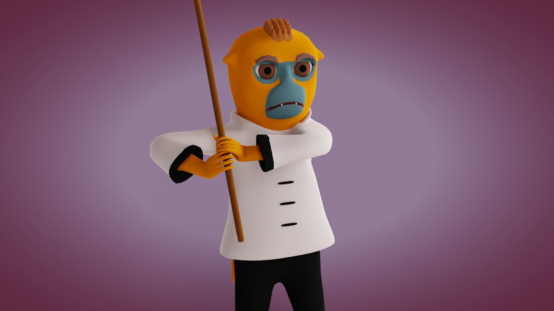 Rigged Kung-fu Warrior Monkey Low-poly 3D model_14