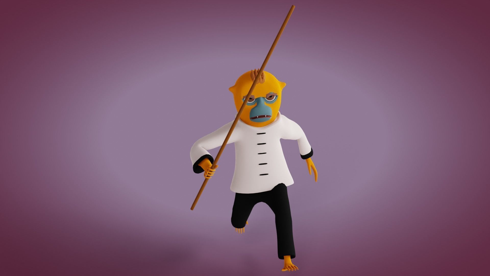 Rigged Kung-fu Warrior Monkey Low-poly 3D model_10