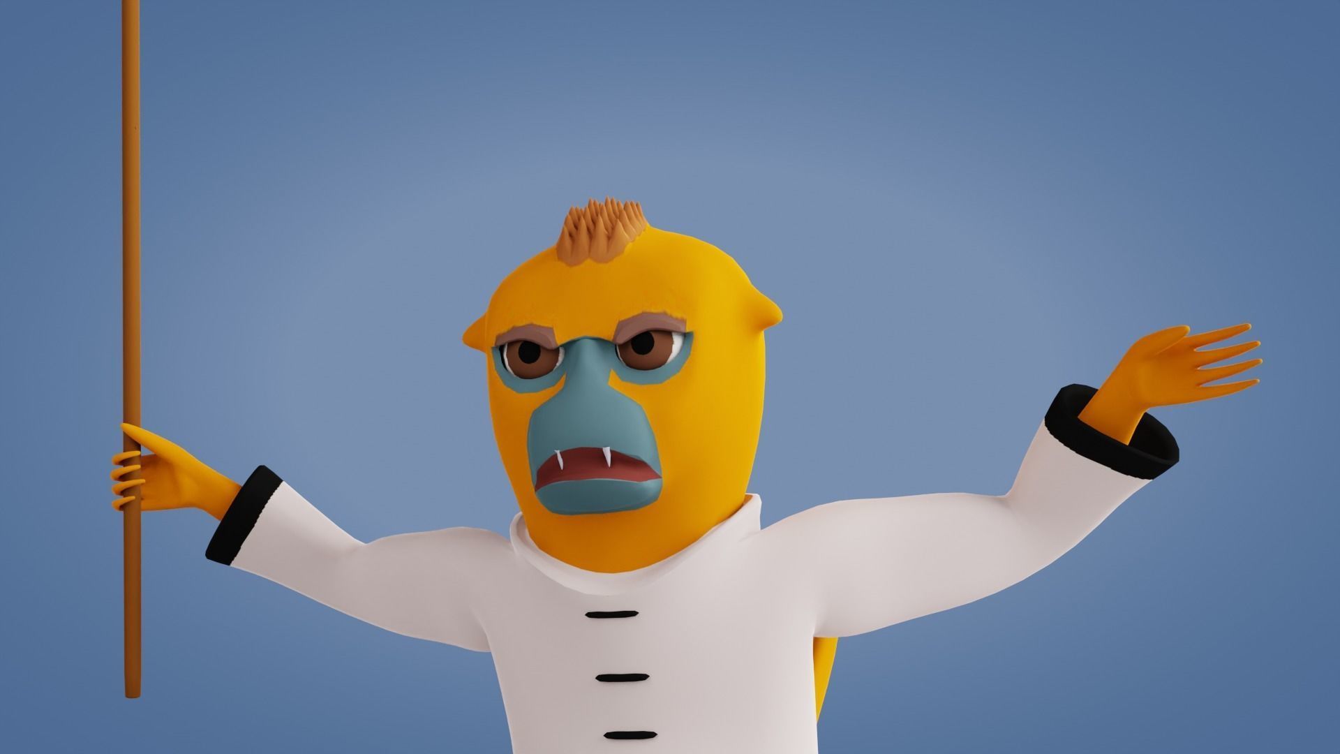 Rigged Kung-fu Warrior Monkey Low-poly 3D model_1