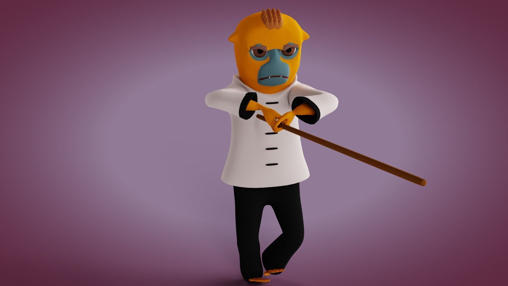 Rigged Kung-fu Warrior Monkey Low-poly 3D model_12