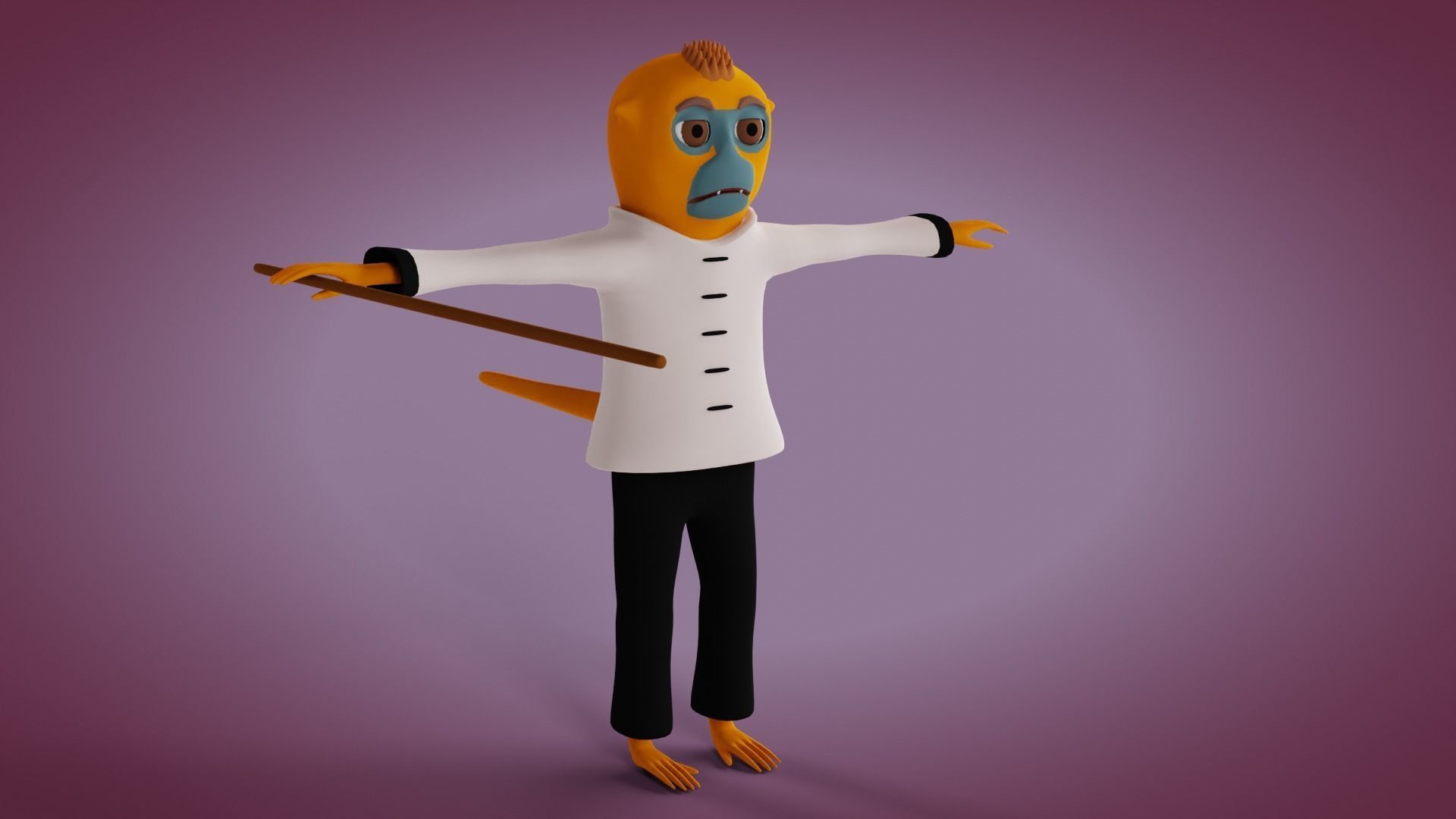Rigged Kung-fu Warrior Monkey Low-poly 3D model_4
