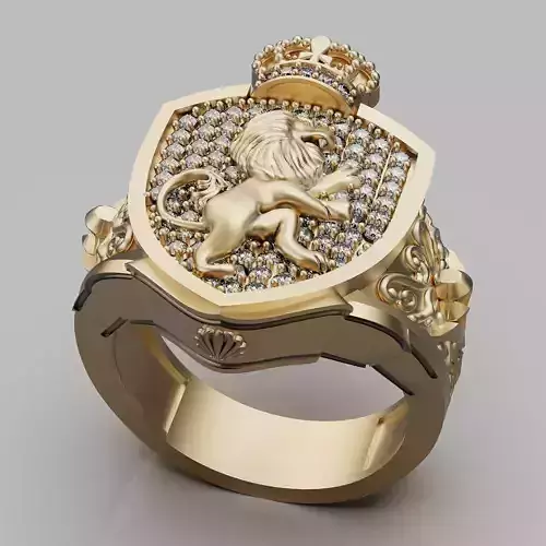 Lion ring silver gold sterling printable jewelry 3D model