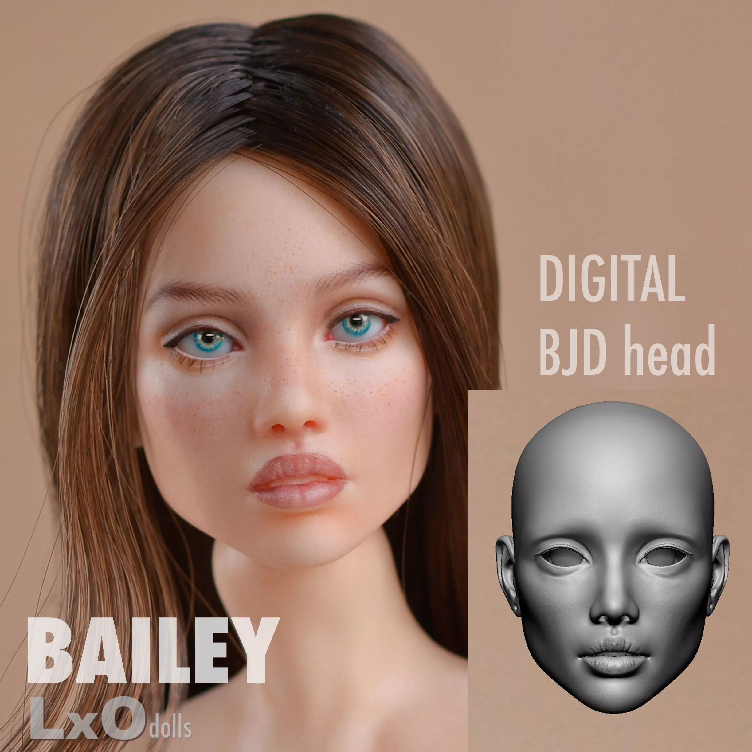BJD doll Head Female Character Teenager 3D print - BAILEY 3D print model_0
