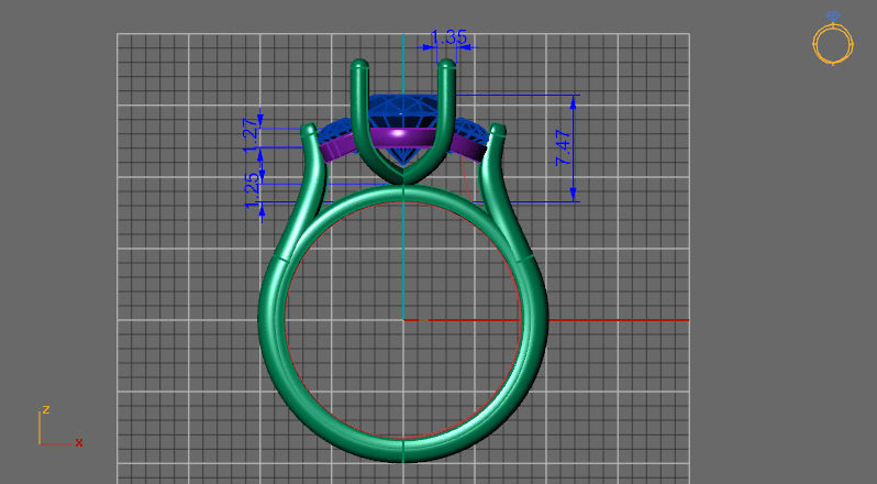 3 stones ring with half moon for the side 3D print model_4