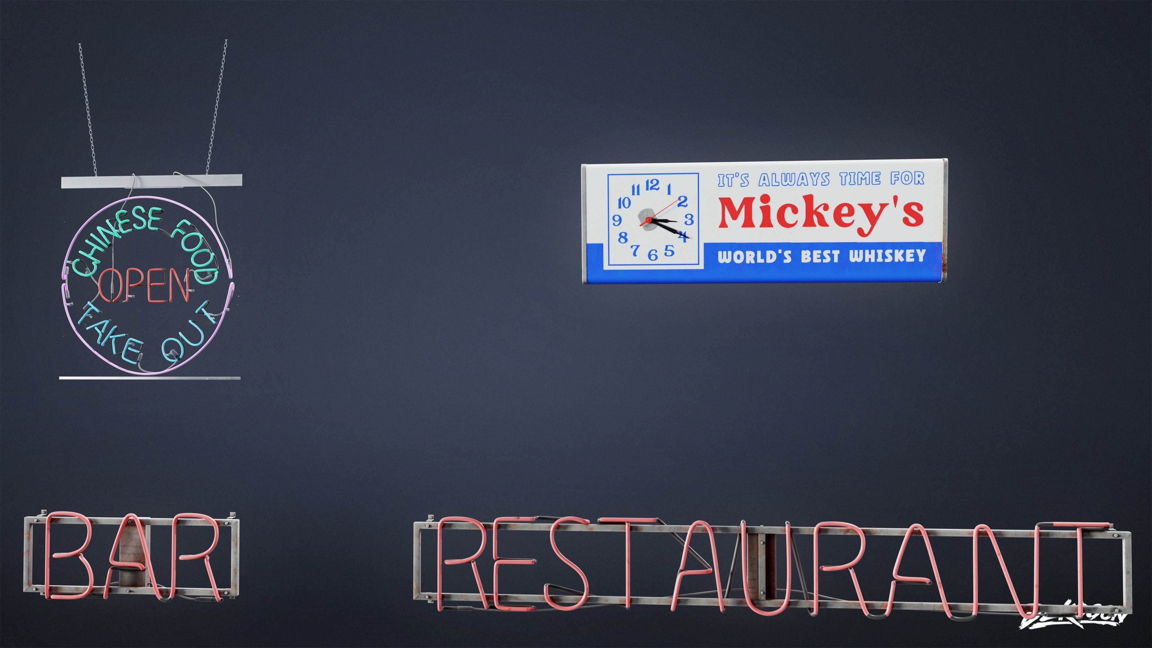 SIGNAGE - Neon Sign Set 17 - LOW POLY AND NANITE Low-poly 3D model_11