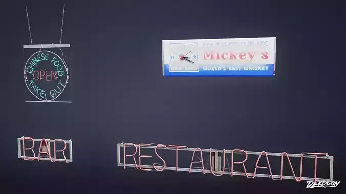 SIGNAGE - Neon Sign Set 17 - LOW POLY AND NANITE