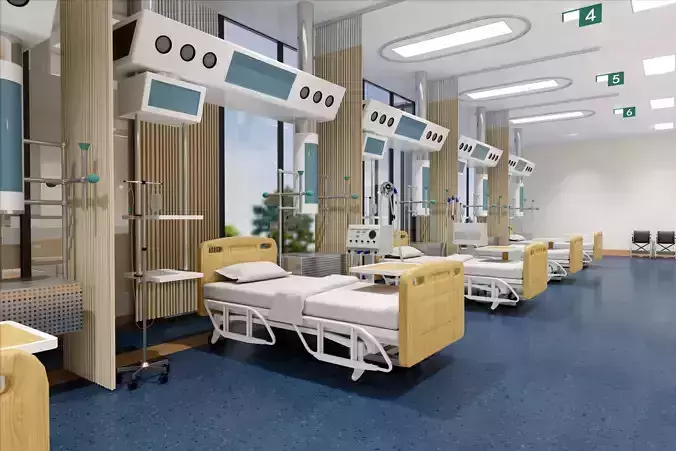 Professional ICU  Nurse station  3D model - Hospital room  3D model