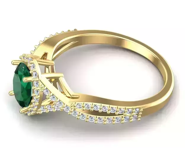 Antique Halo Style Emerald Proposal Twist Band Ring 3D print model