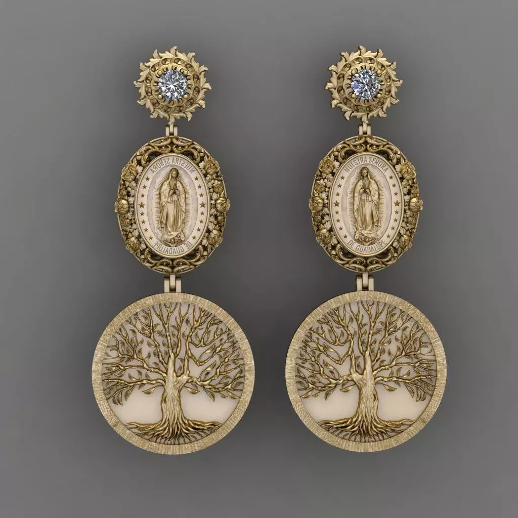 Guadalupe Our Lady with Timberland tree Earring 3D Print Model 3D print model