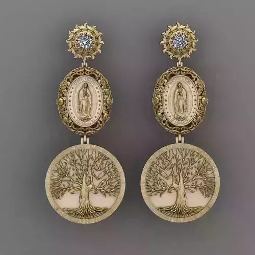 Guadalupe Our Lady with Timberland tree Earring 3D Print Model 
