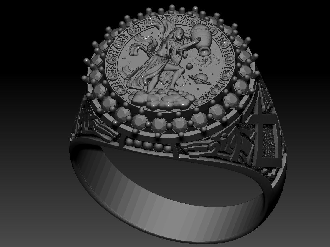 Zodiac sign Aquarius Ring 3d Print Model 3D print model_7