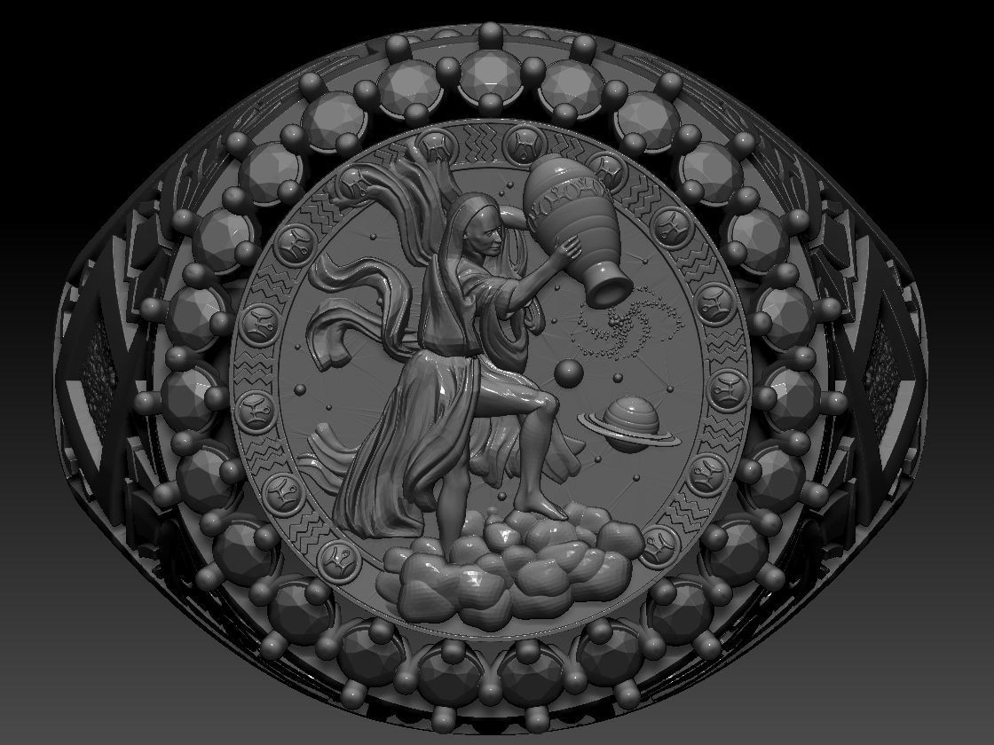 Zodiac sign Aquarius Ring 3d Print Model 3D print model_1