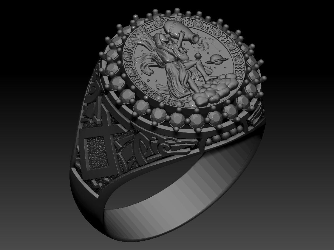 Zodiac sign Aquarius Ring 3d Print Model 3D print model_6