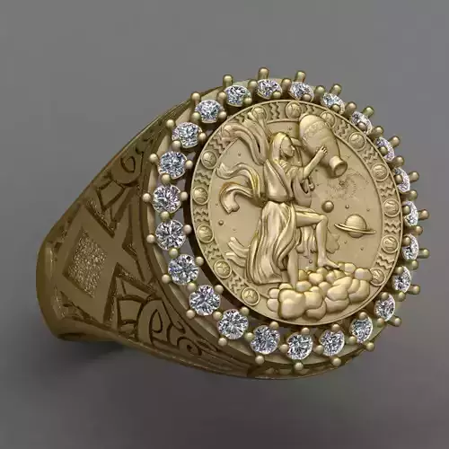 Zodiac sign Aquarius Ring  3d Print Model