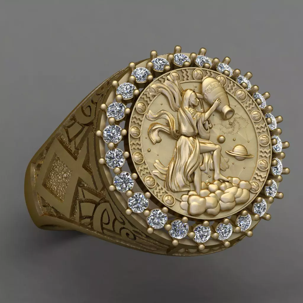 Zodiac sign Aquarius Ring 3d Print Model 3D print model_0