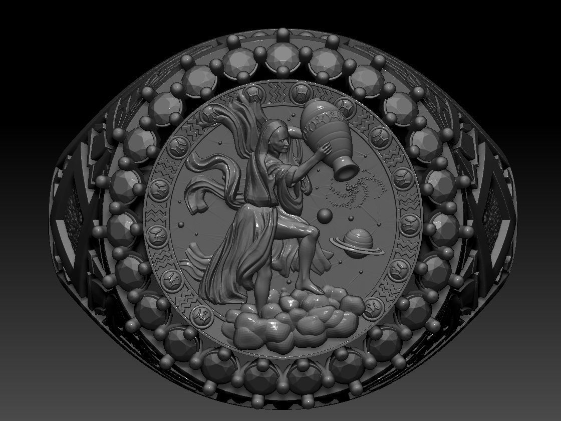 Zodiac sign Aquarius Ring 3d Print Model 3D print model_8