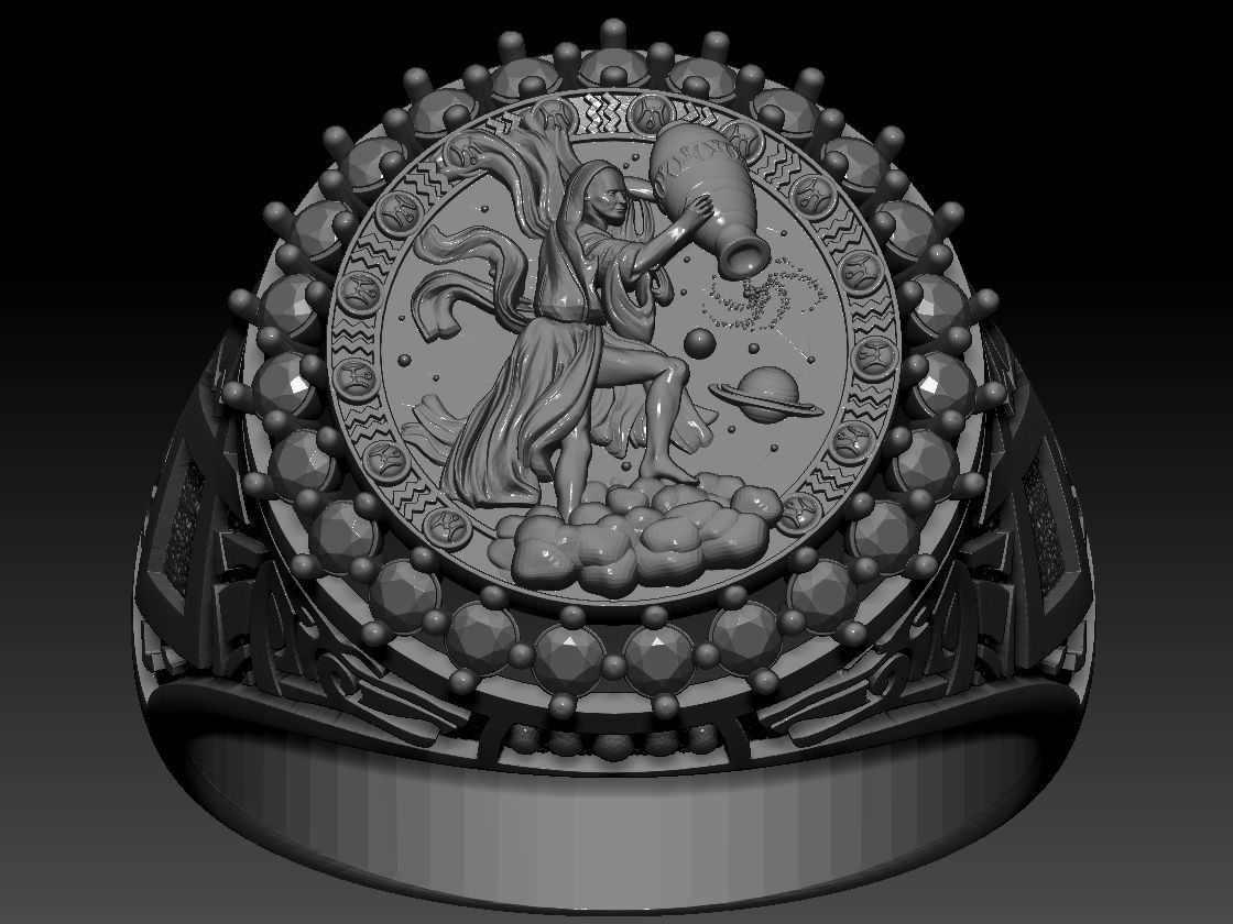 Zodiac sign Aquarius Ring 3d Print Model 3D print model_4