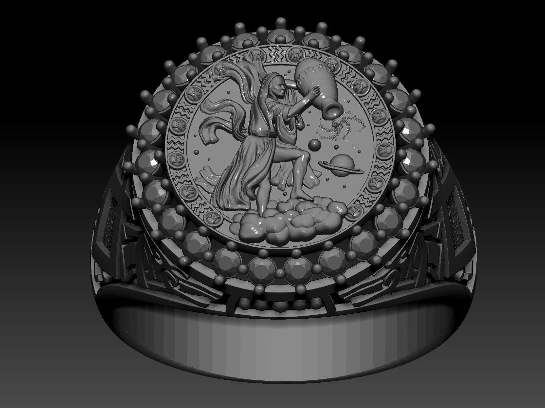 Zodiac sign Aquarius Ring 3d Print Model 3D print model_3