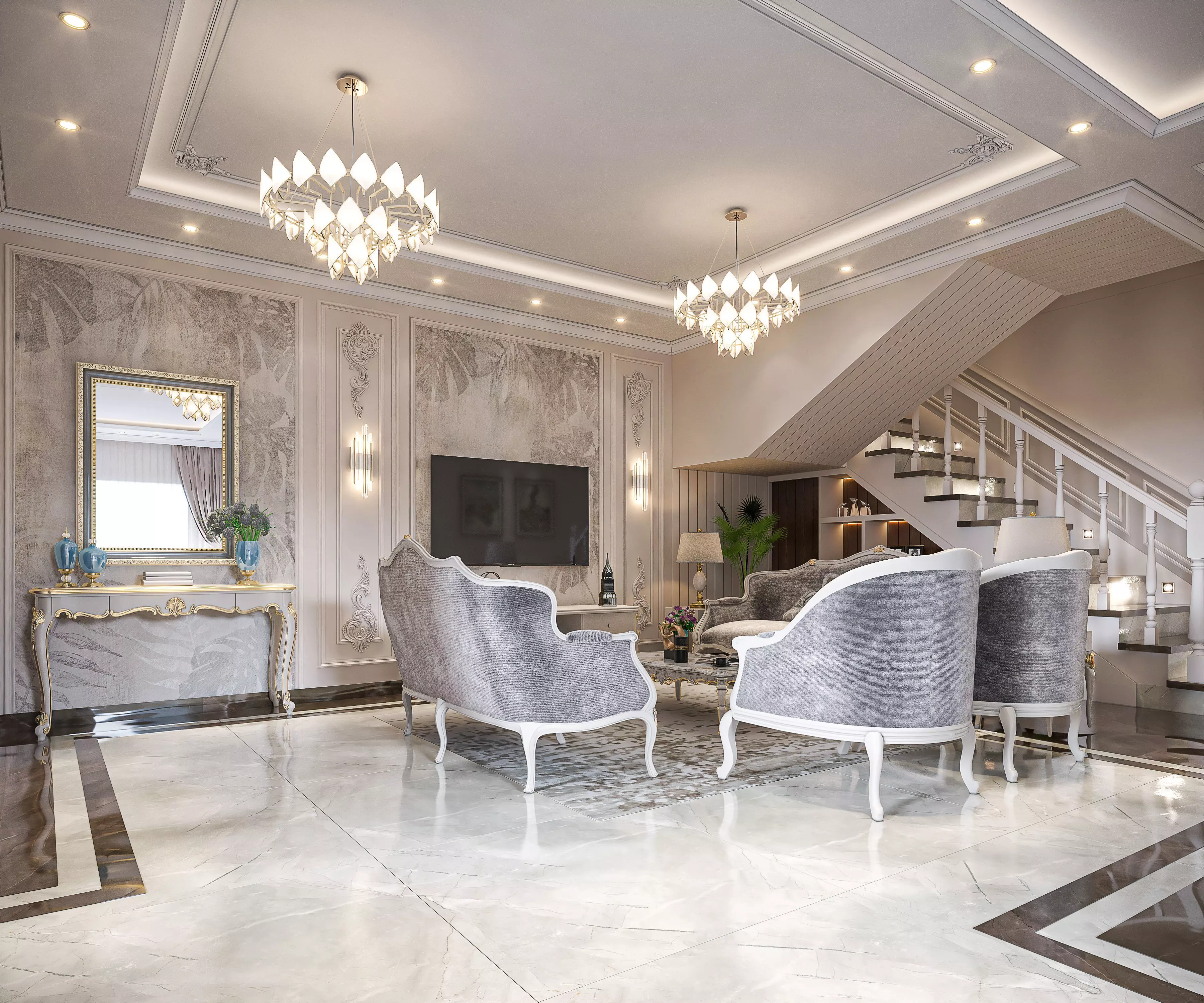 classic luxury livingroom house interior design 3d 3D model