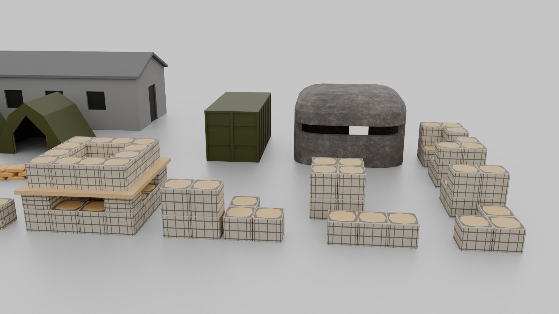 Low poly military base collection 3D model_7