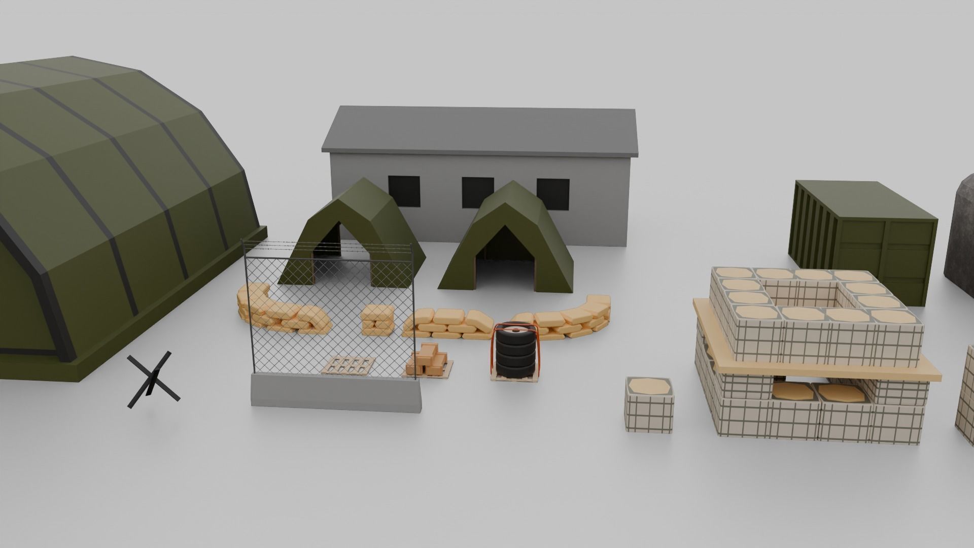 Low poly military base collection 3D model_6