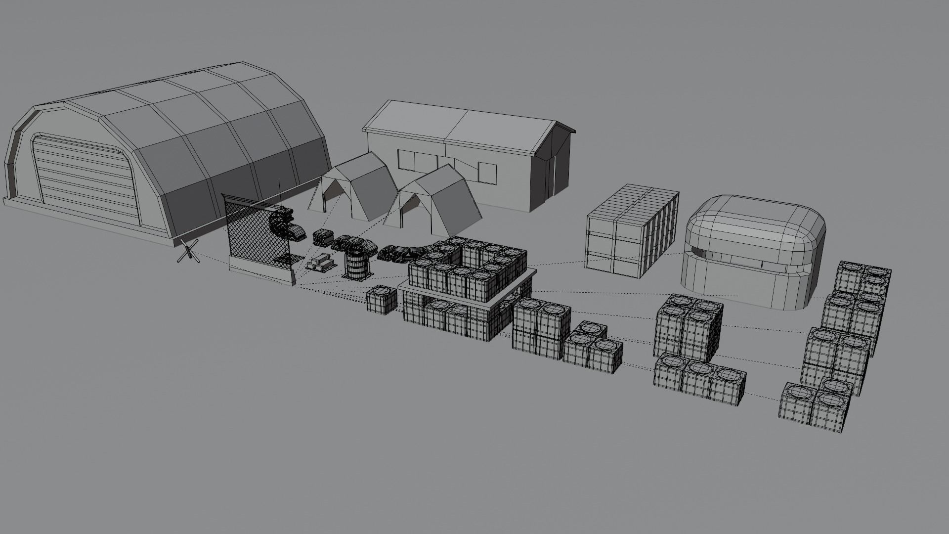 Low poly military base collection 3D model_1