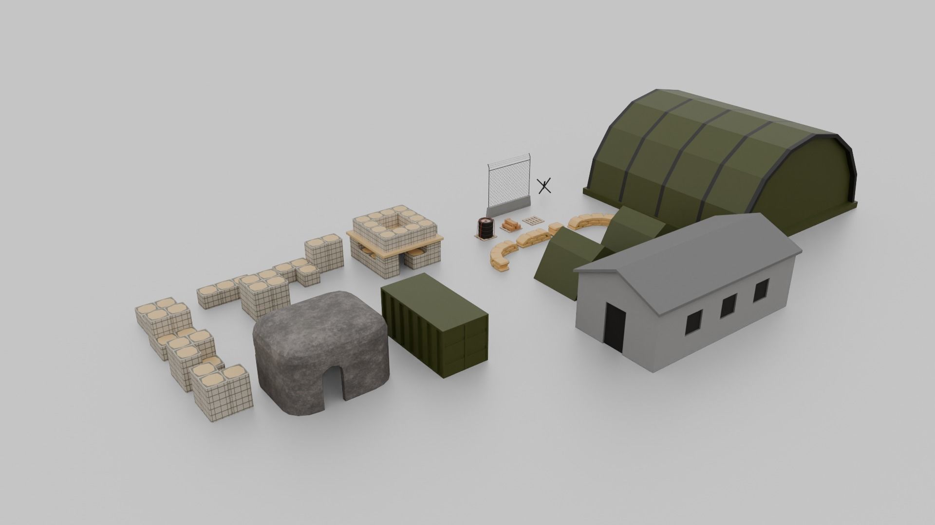 Low poly military base collection 3D model_3