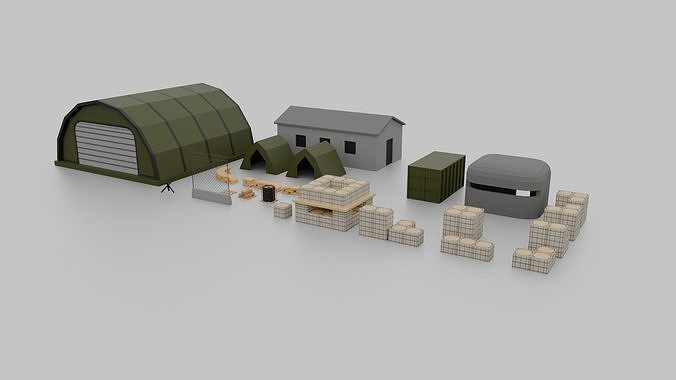 Low poly military base collection 3D model