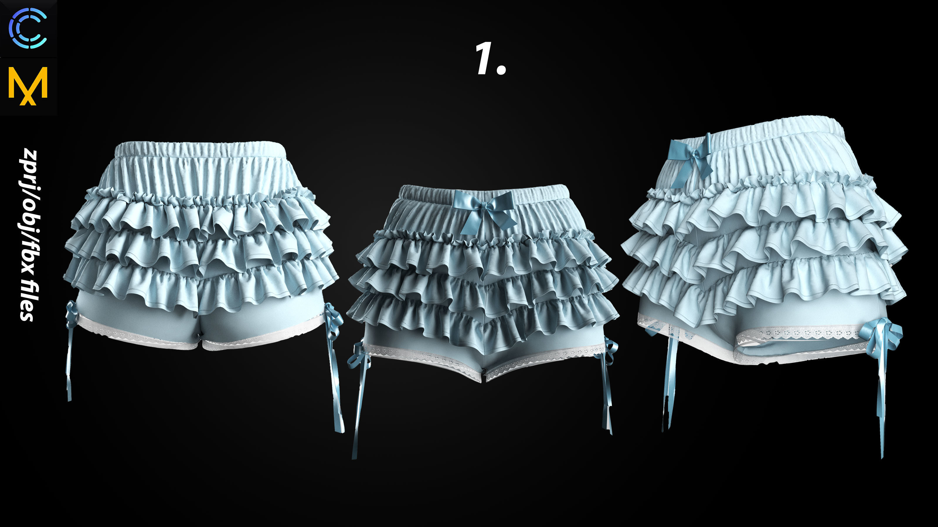 female shorts and skirt 3D model_1