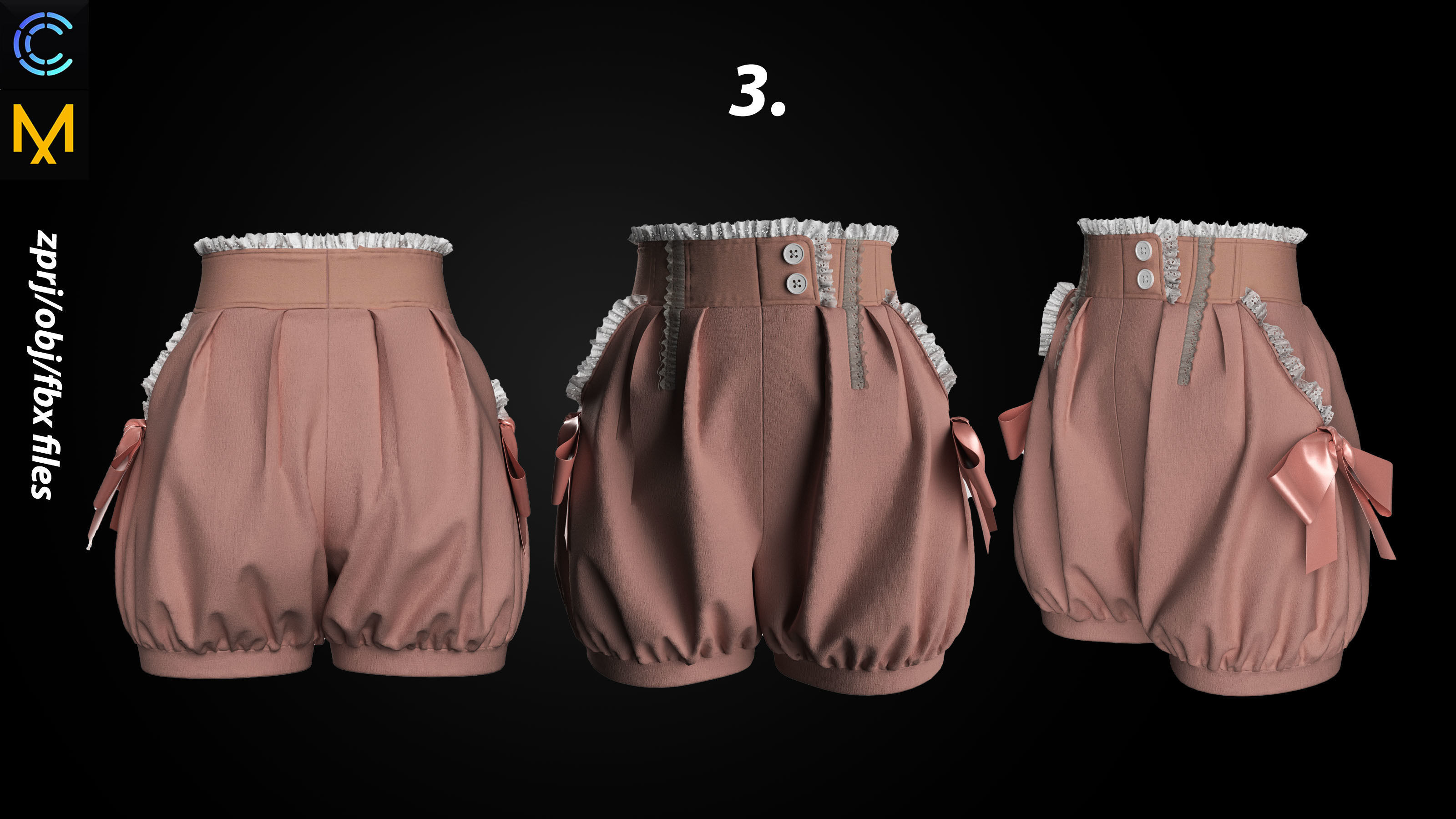 female shorts and skirt 3D model_3