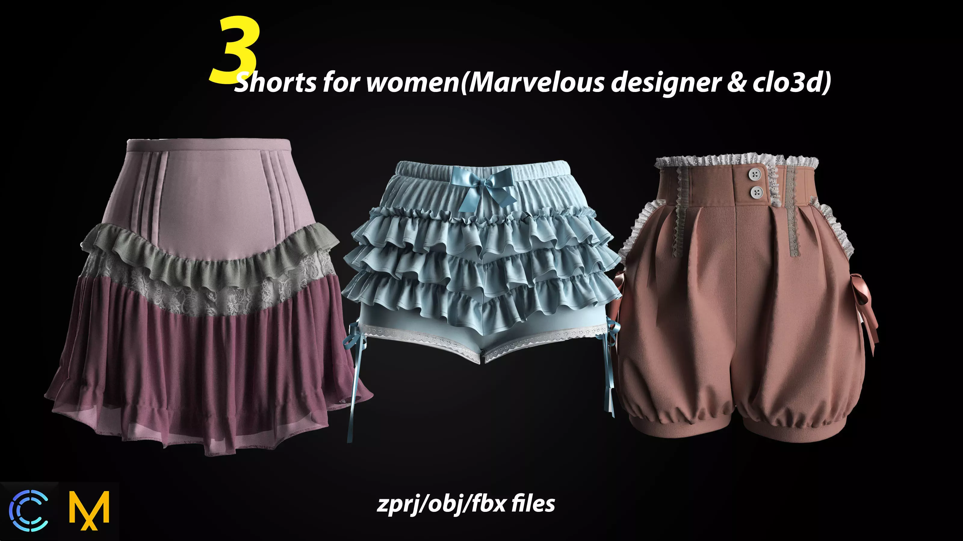 female shorts and skirt 3D model_0