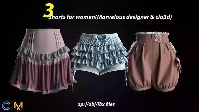 female shorts and skirt 3D model female shorts and skirt 3D model