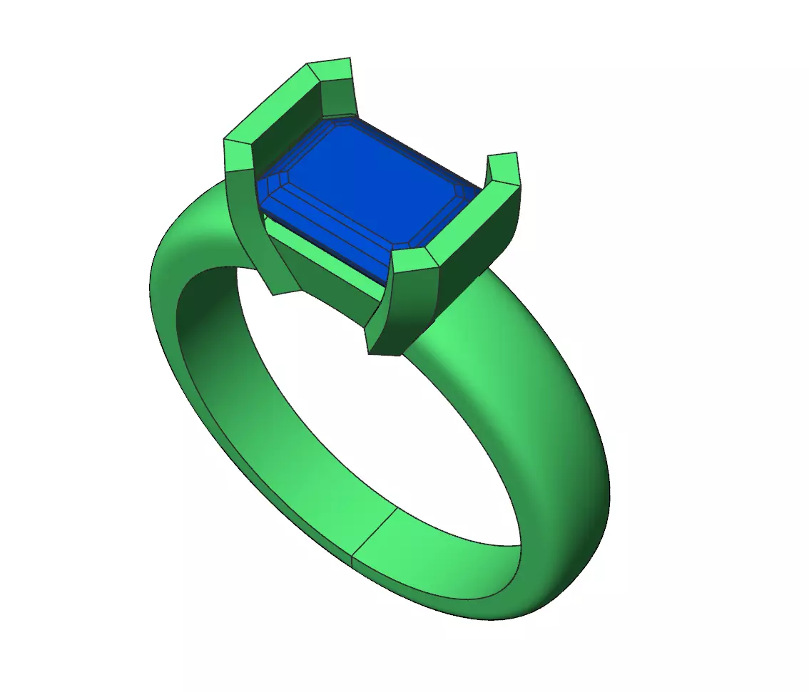 Signet Ring with Emerald cut gem 3D print model_0