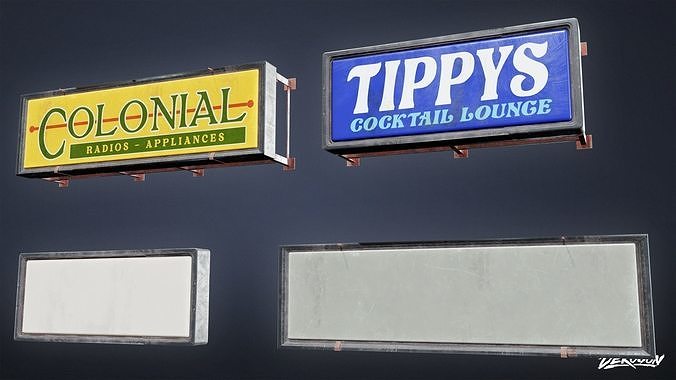 SIGNAGE - Sign Rooftop 01 - LOW POLY AND NANITE Low-poly 3D model
