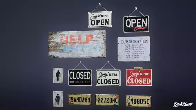 SIGNAGE - Sign Set 01 - LOW POLY AND NANITE