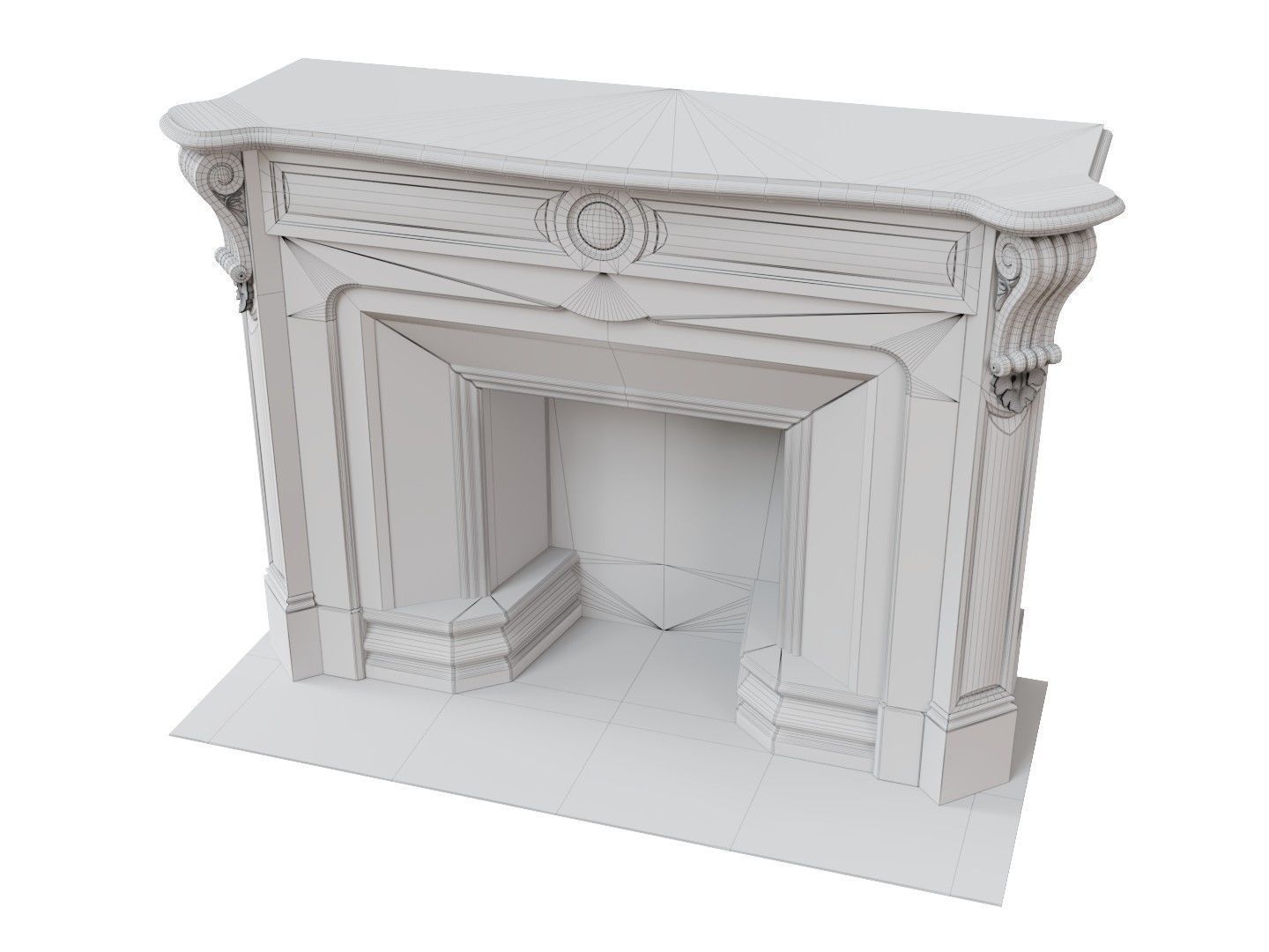 Classic French Marble Fireplace 3D model_13