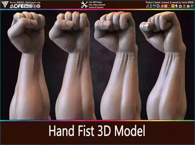 Hand Fist 3D Model Low-poly 3D model