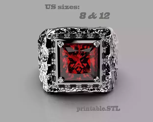 Printable signet ring with gem shape princess 3ct STL