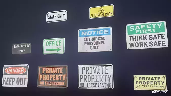 SIGNAGE - Sign Set 06 - LOW POLY AND NANITE Low-poly 3D model