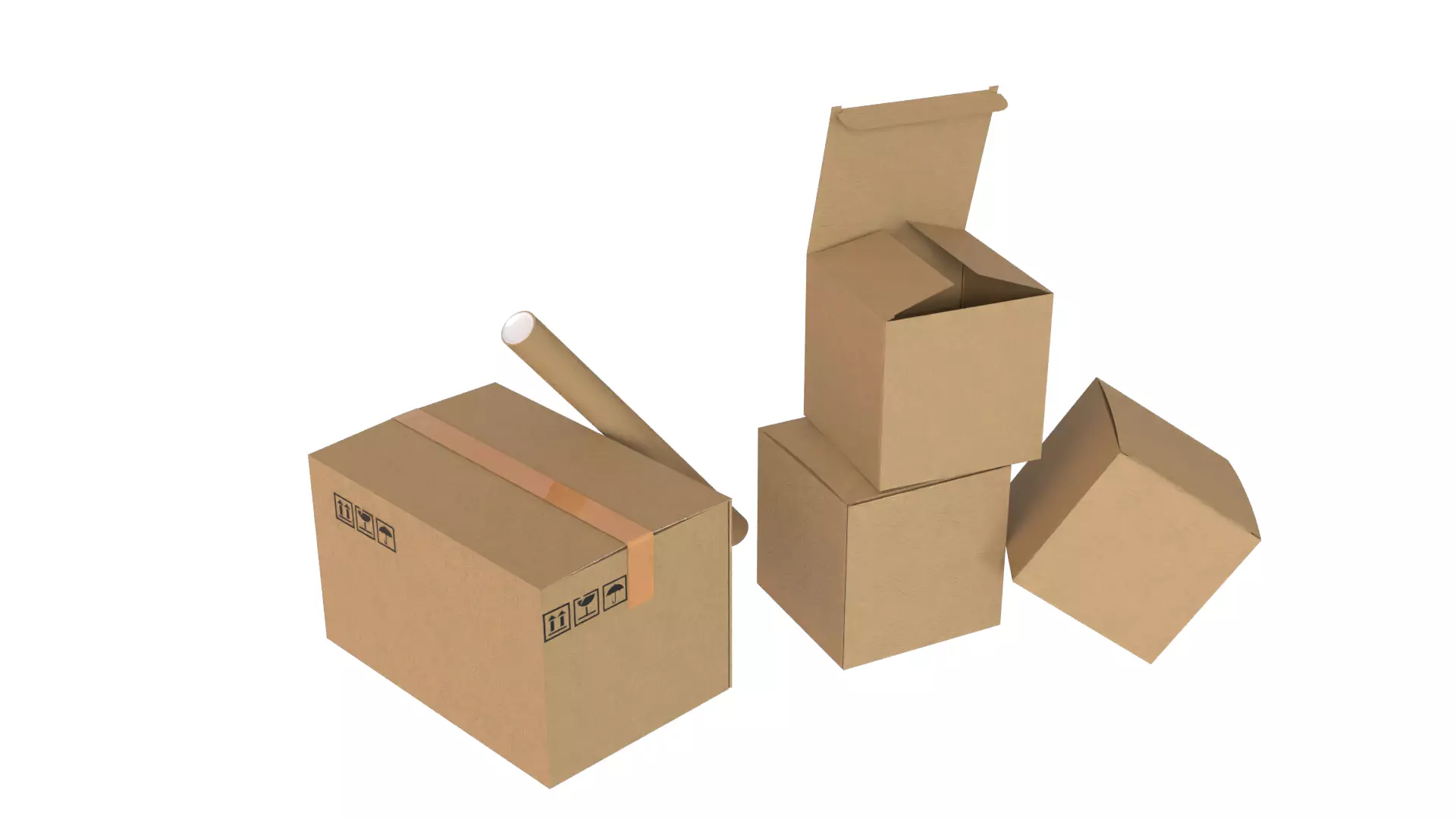 Cardboard boxes Collection Low-poly 3D model_0