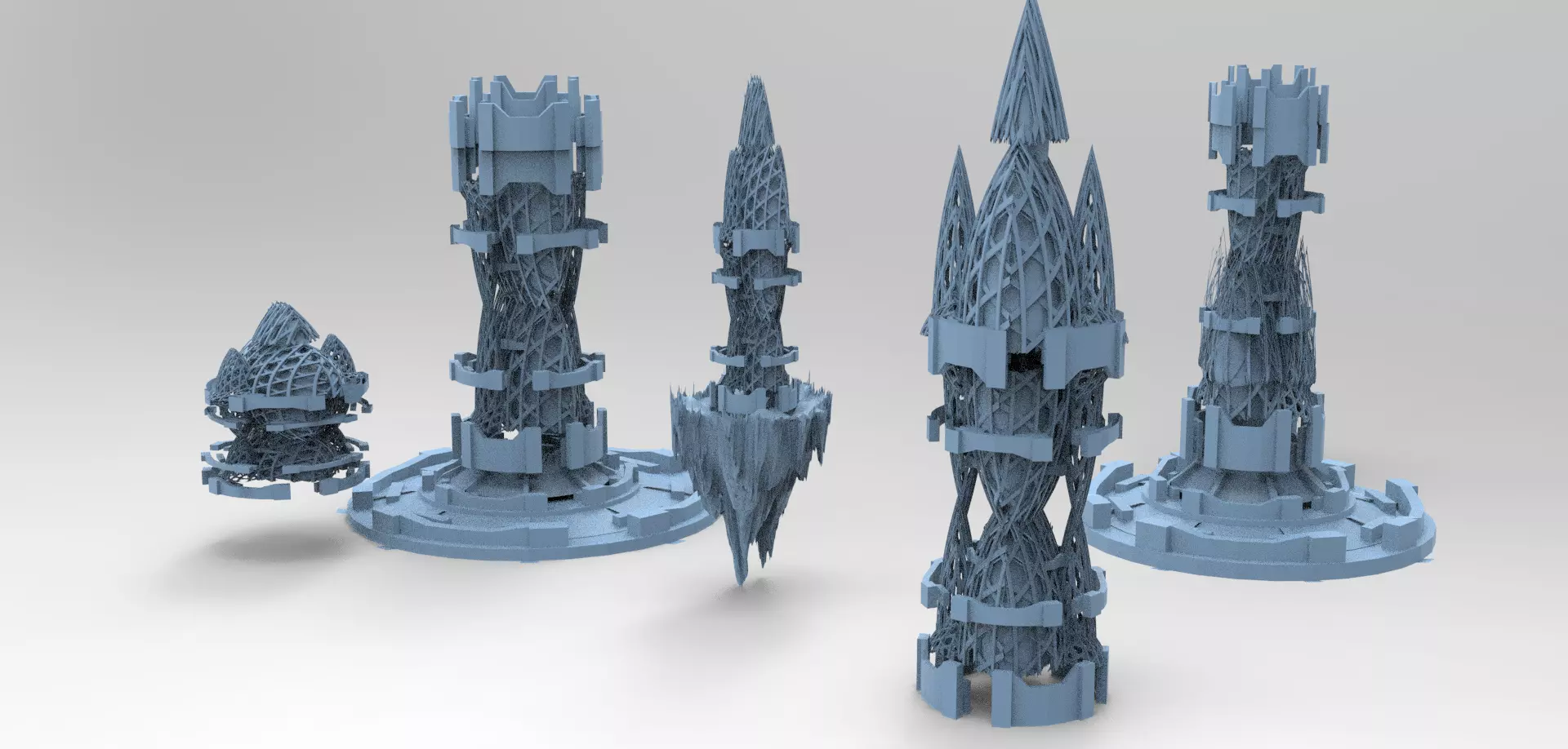 Sci fi Financial district brutalist architecture collection 1  3D model_0