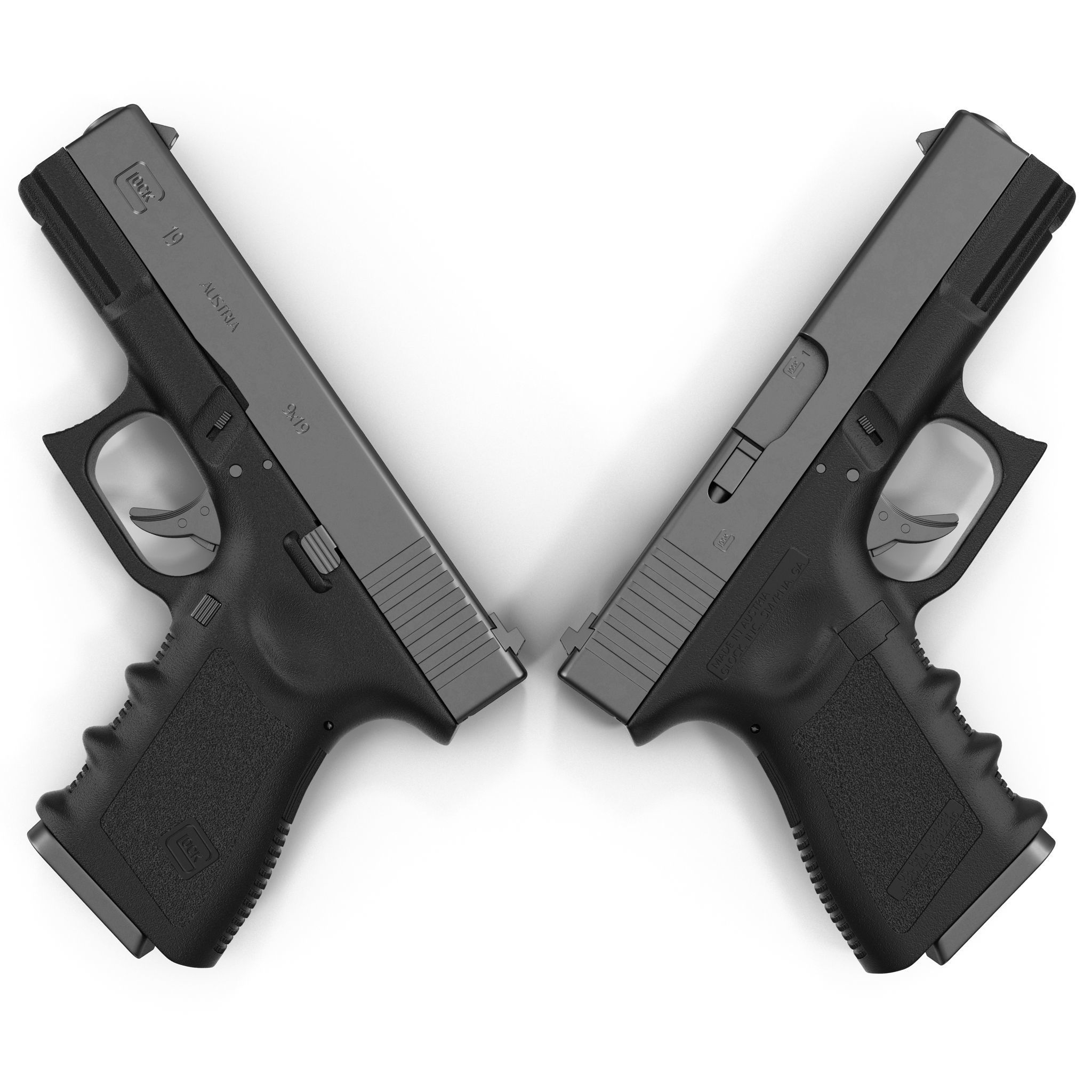 Compact Pistol Glock 19 Black 3D model_3