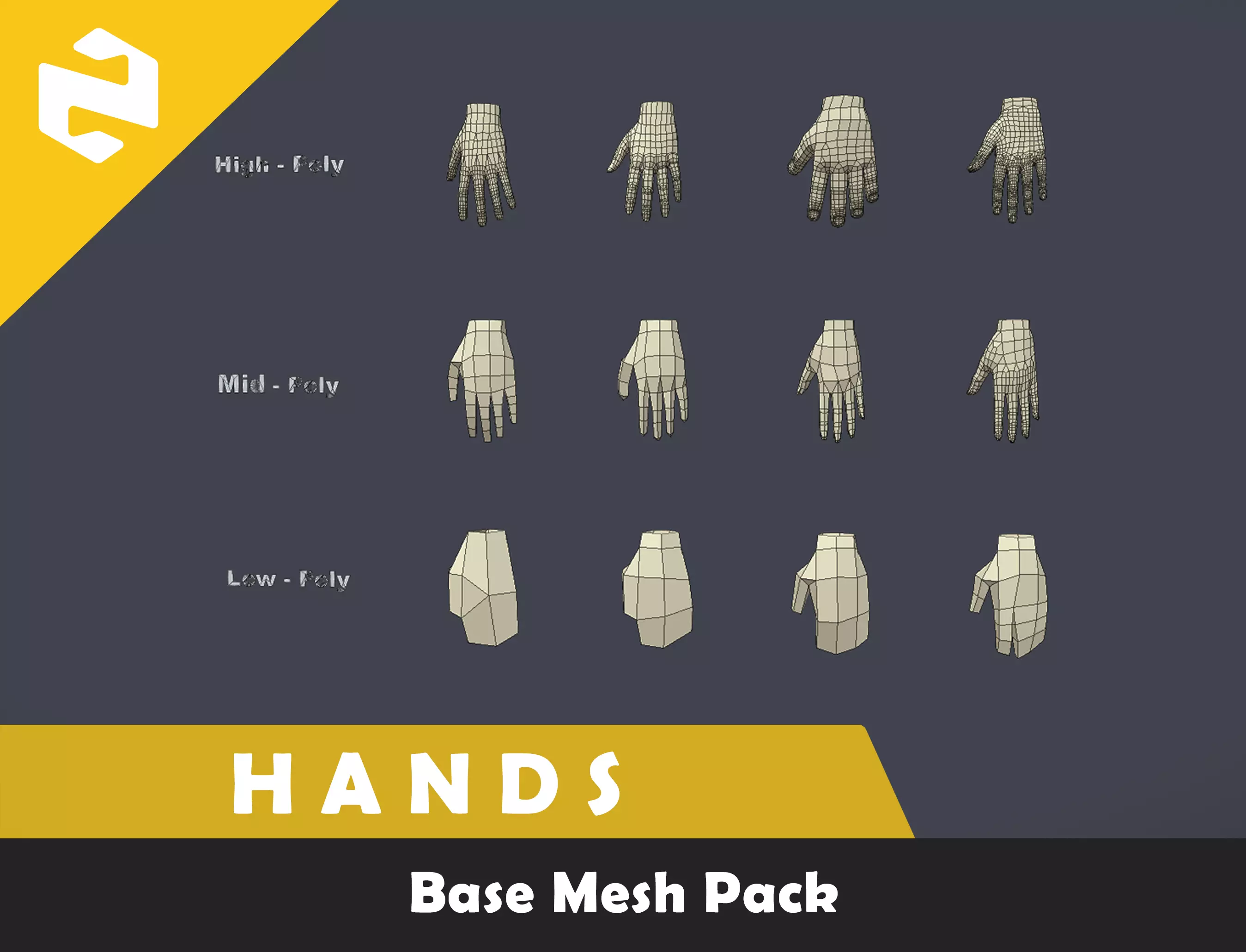 Hands Base Mesh Low-poly 3D model