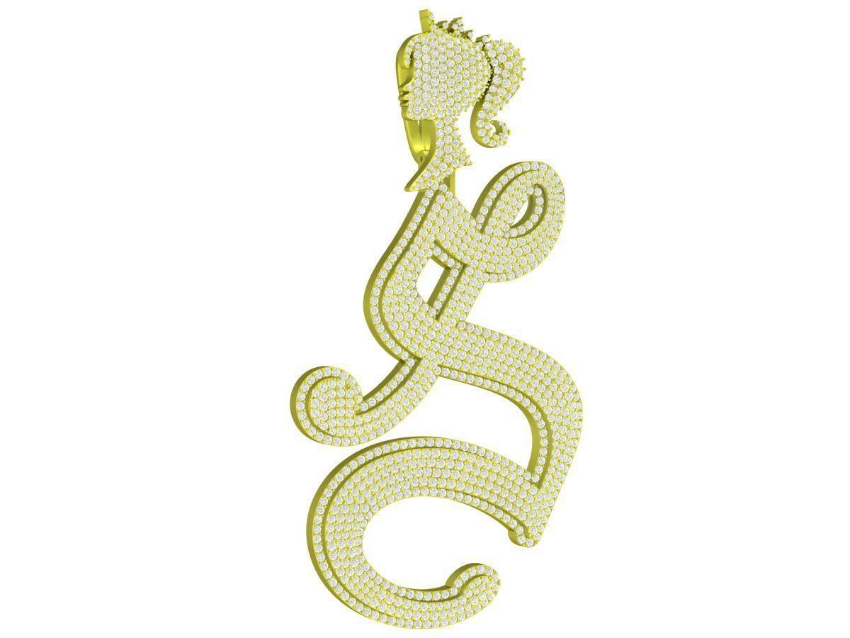 7939 hit hop head girl diamond women pendant 3D print model_1