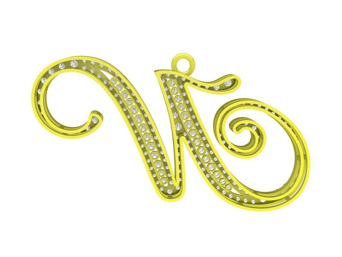 7946 italy diamond N letter pendant 3D print model_3