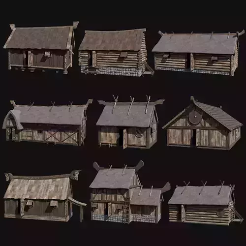 VIKING NORDIC FEUDAL HOUSE HUT MEDIEVAL CITY BUILDING COLLECTION Low-poly 3D model