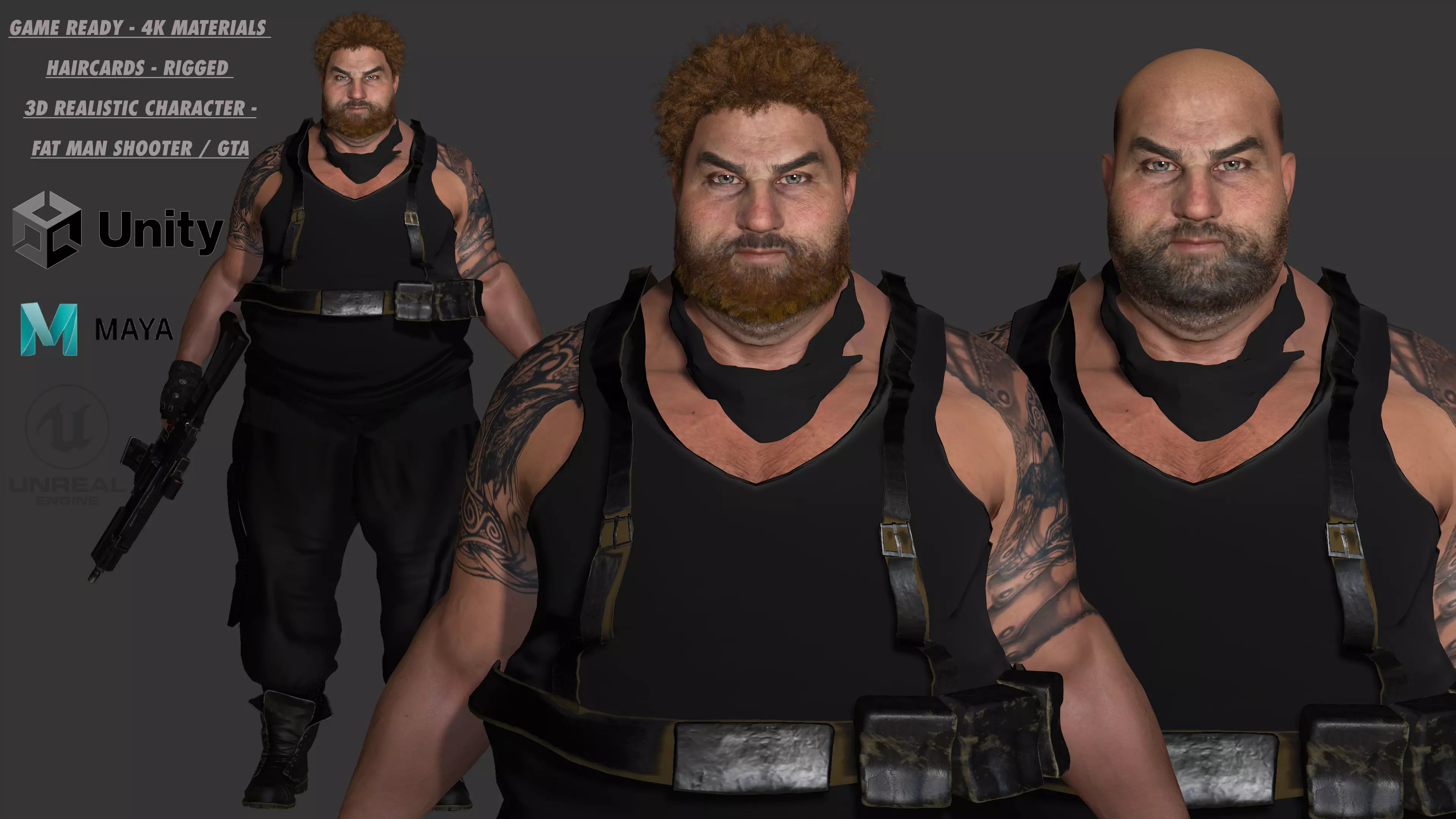 AAA 3D REALISTIC MAN CHARACTER - FAT SHOOTER ACTION HEROES GTA Low-poly 3D model_0