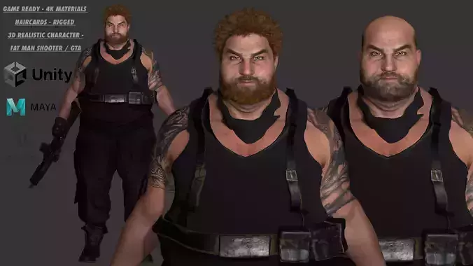 AAA 3D REALISTIC MAN CHARACTER - FAT SHOOTER ACTION HEROES GTA Low-poly 3D model