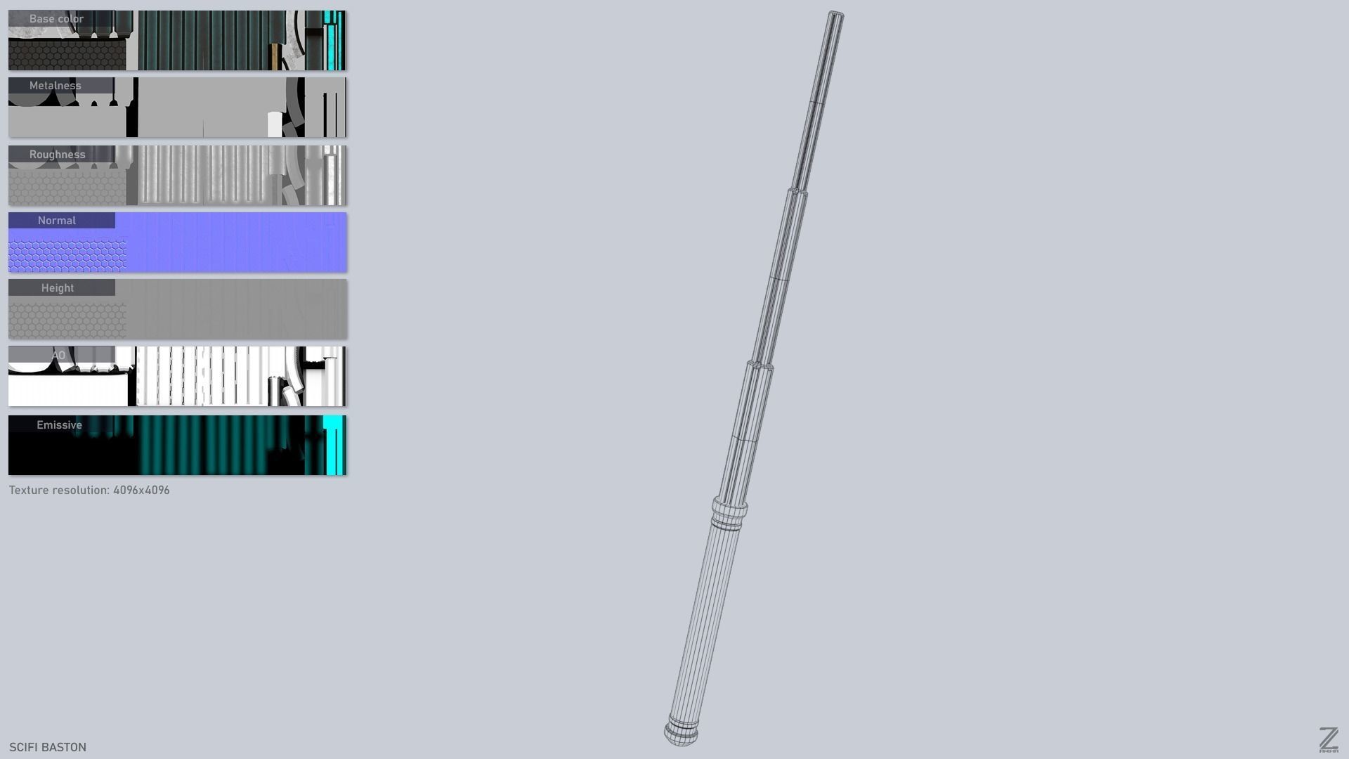 Sci fi baston Low-poly 3D model_3