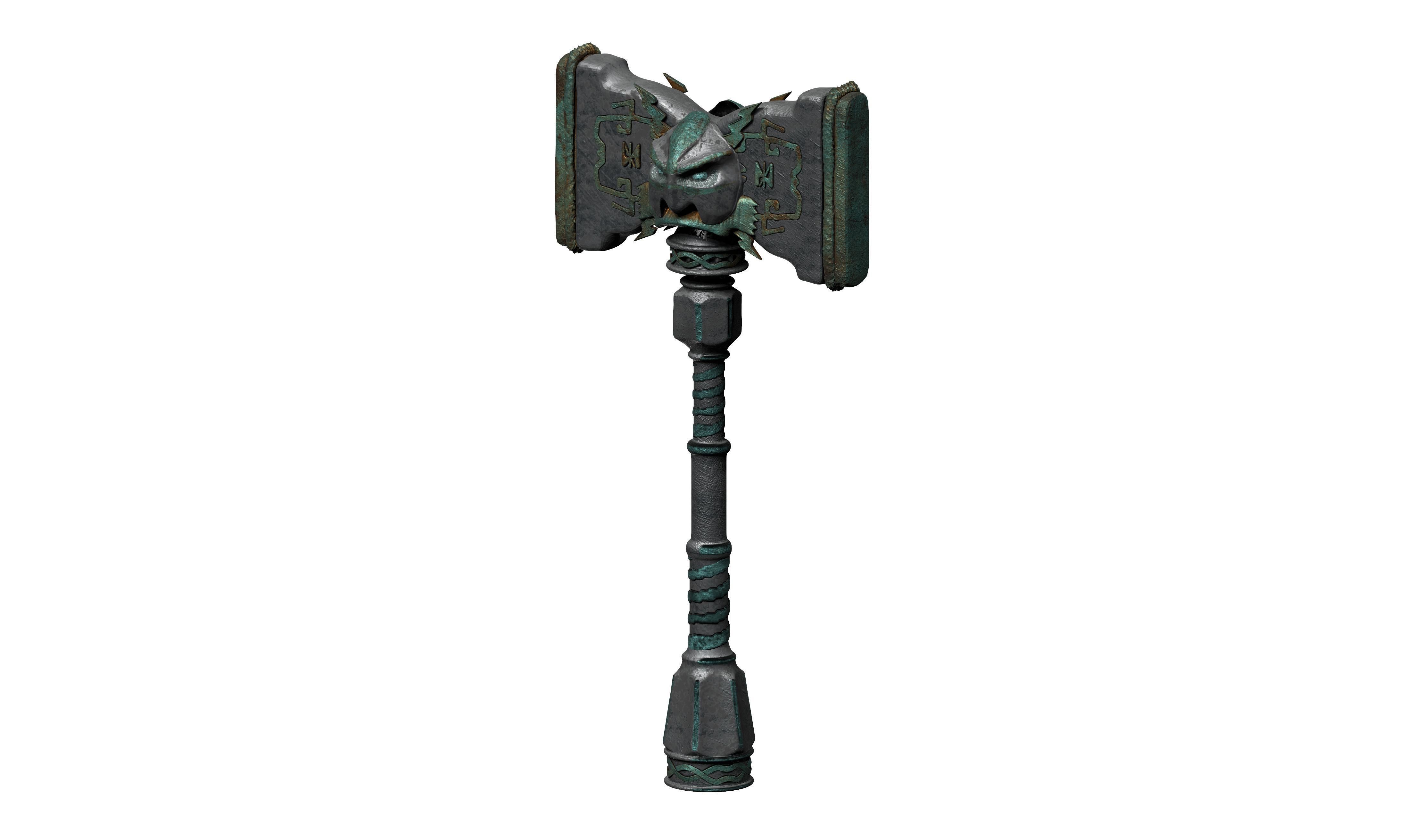 Dwarf hammer game asset 3D model_1